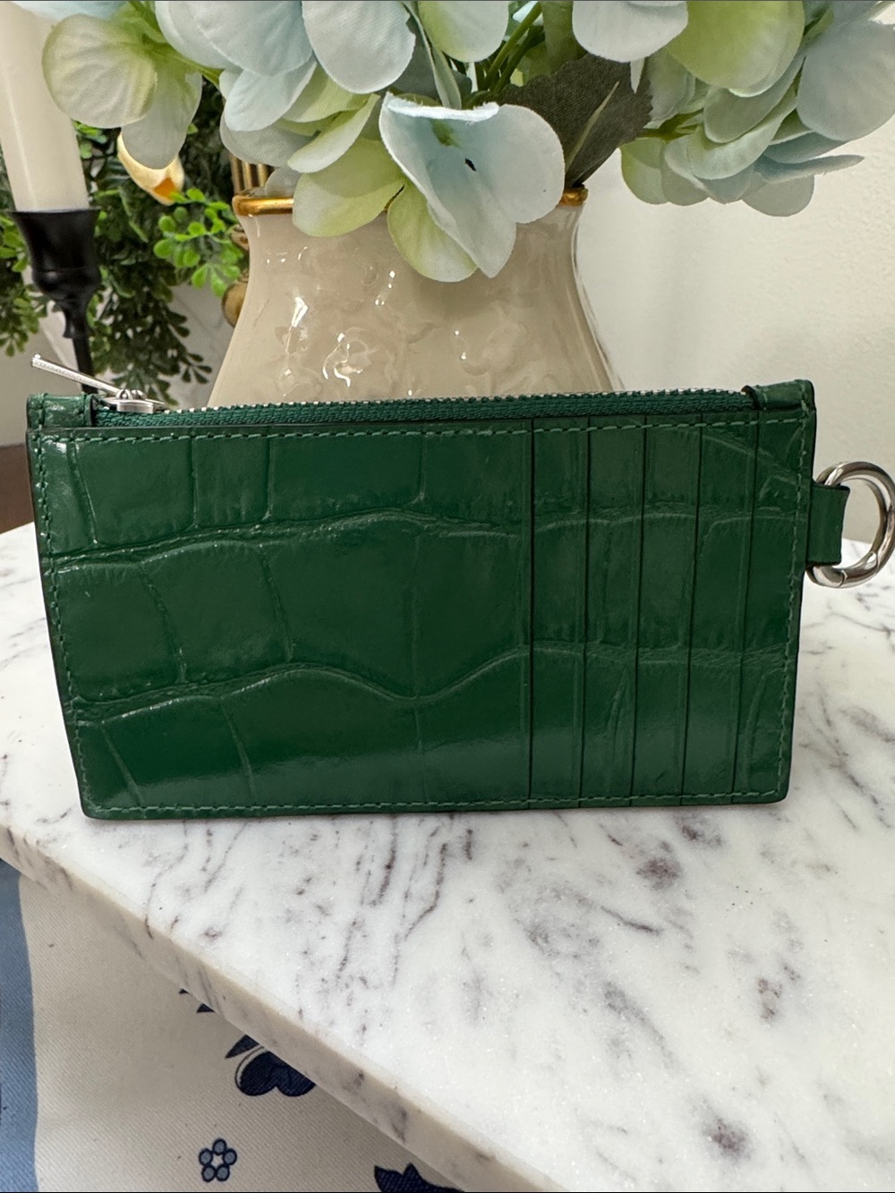 Coach Emerald Croc-Embossed Leather Card Wallet - Picture 2 of 9